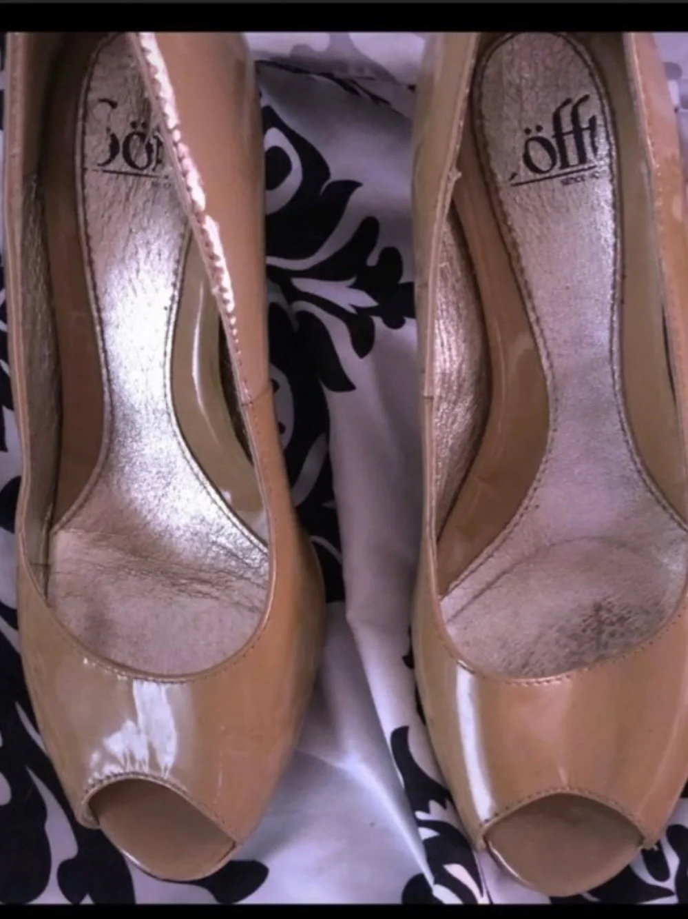 Sofft Beige Patent Peep-Toe Pumps